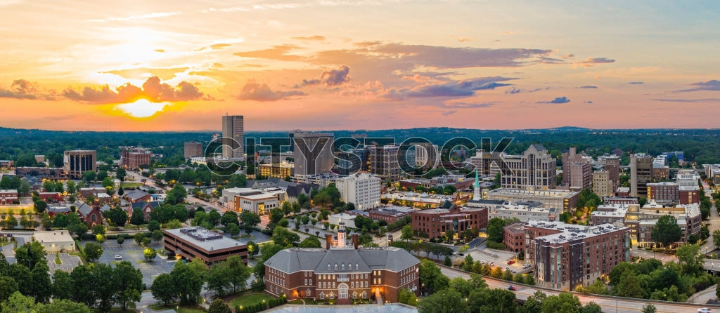 Aerial View of Sunset Over Greenville SC Cityscape