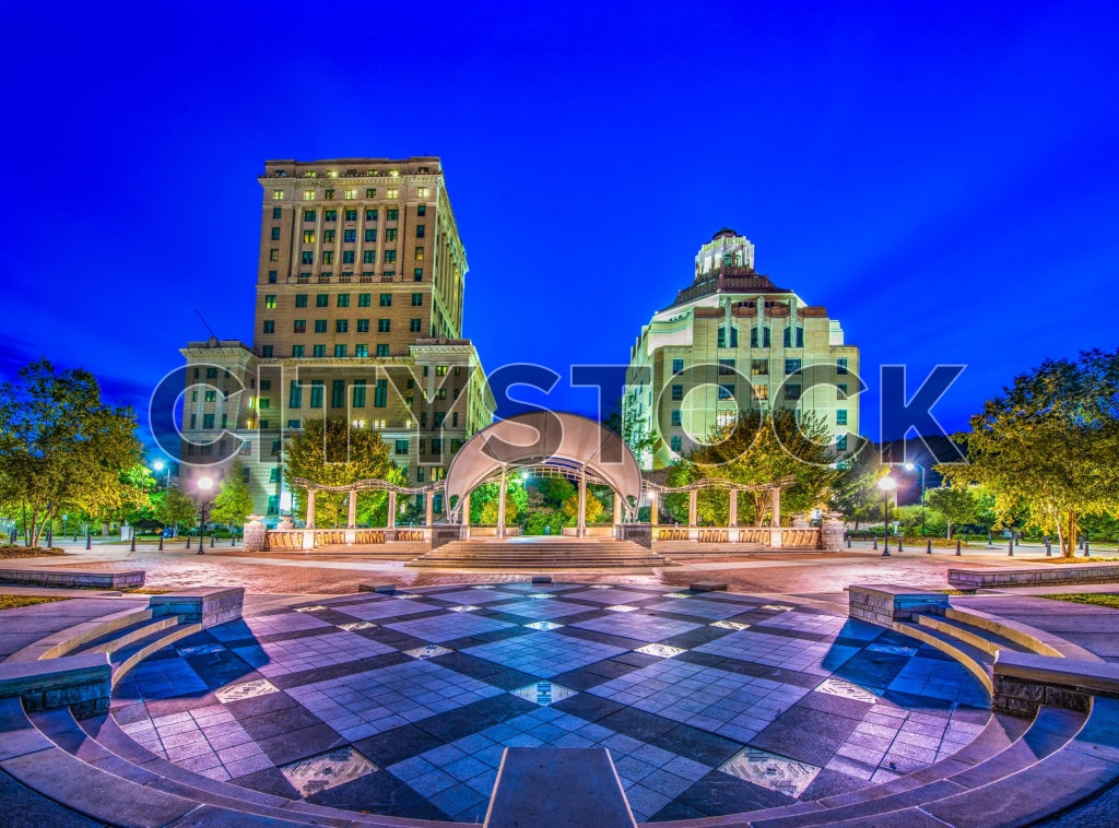 Asheville cityscape panorama at dusk, North Carolina