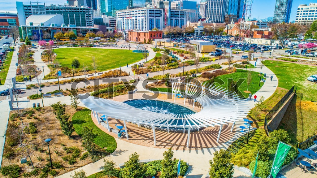 Aerial view of Romare Bearden Park in Charlotte, North Carolina