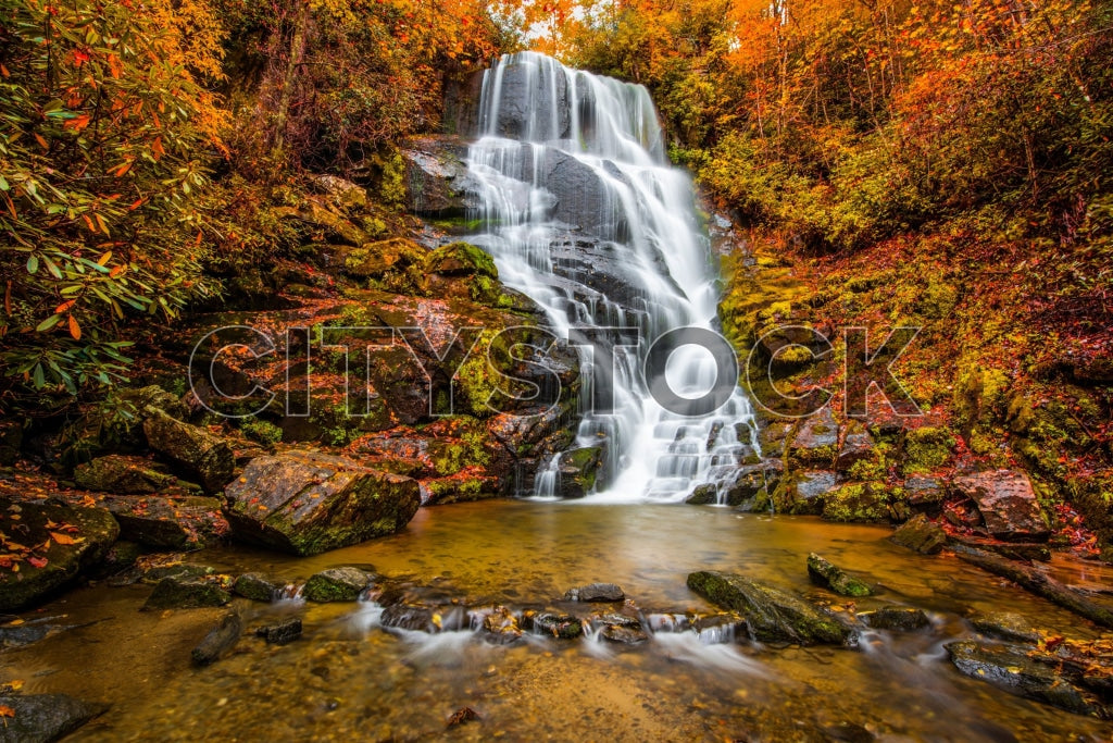 Beautiful autumn scene at Eastatoe Falls, North Carolina