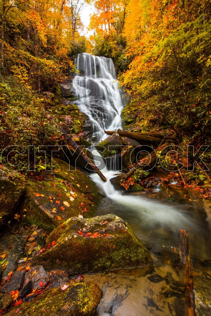 Autumn colors and waterfall at Eastatoe Falls, North Carolina