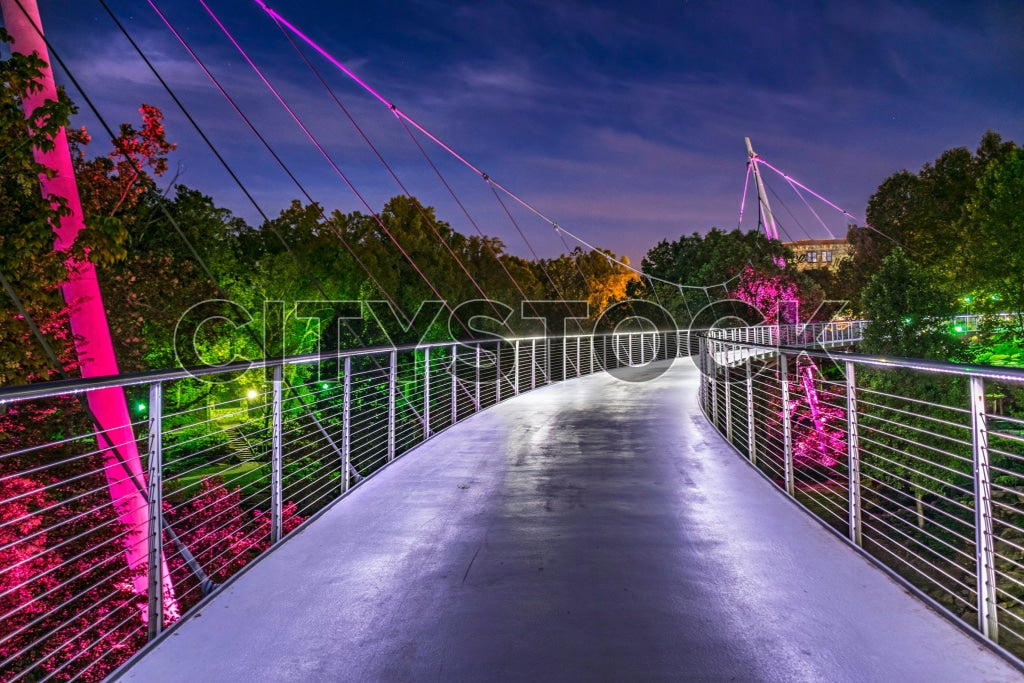 Stunning night view of colorful bridge in Greenville, SC