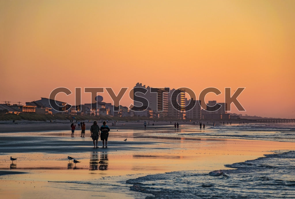 Early morning beach walk at sunrise in Myrtle Beach, South Carolina