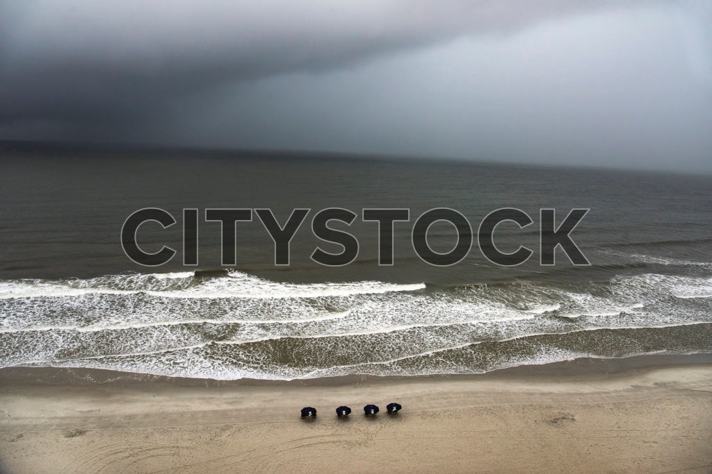 Aerial view of storm clouds over Myrtle Beach coastline