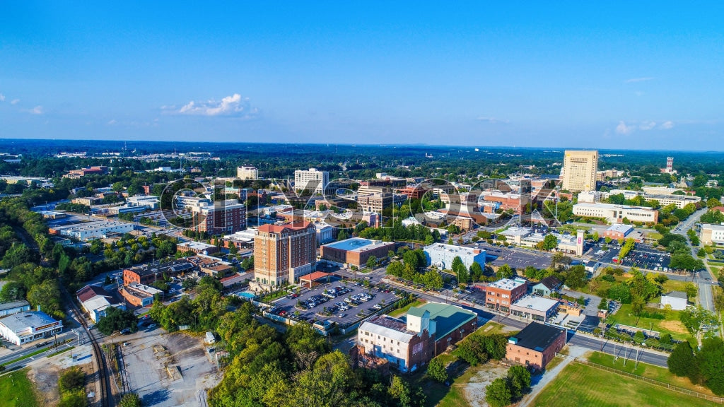 Aerial view of Spartanburg, SC showcasing urban landscape